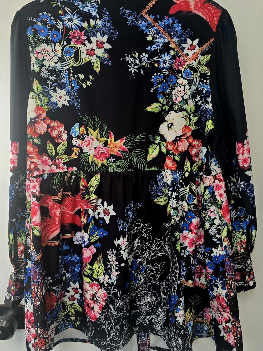 Delia McFee Black Floral Button Down Long Sleeve Minidress-Large CHIC! - Picture 13 of 16